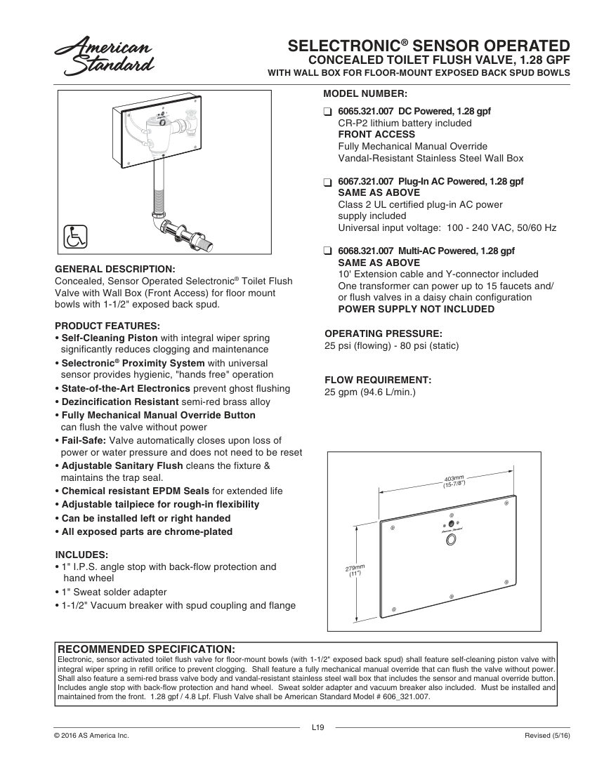 American Standard 6065321 cut sheet — first page