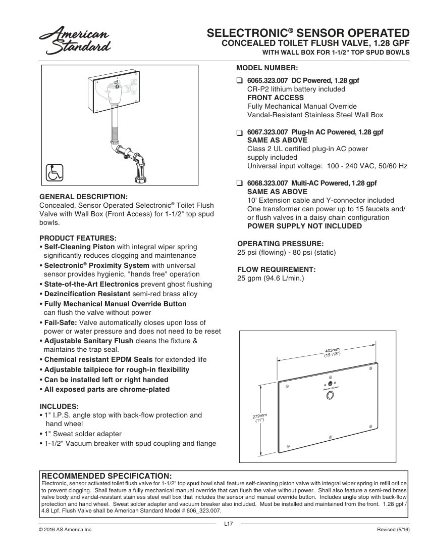 American Standard 6065323 cut sheet — first page