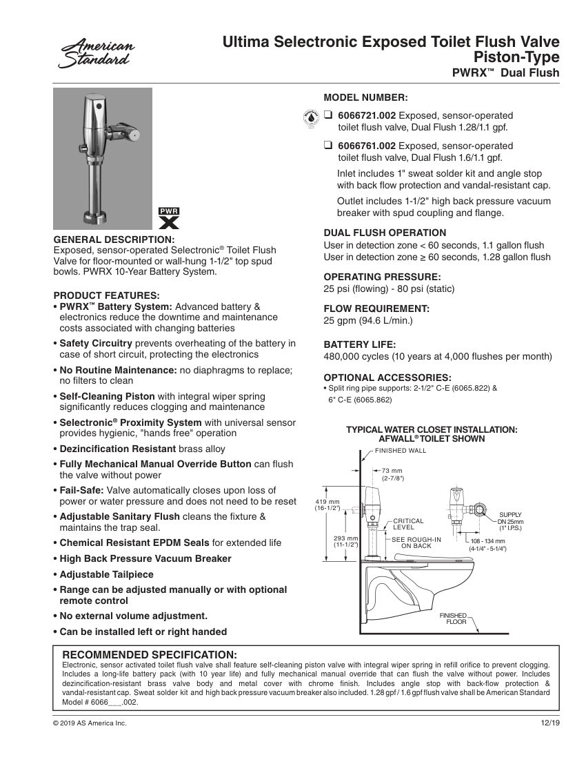 American Standard 6066761 cut sheet — first page