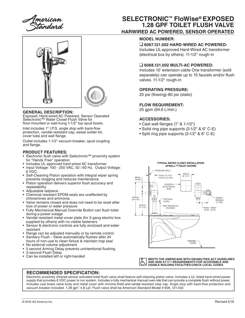 American Standard 6067121 cut sheet — first page