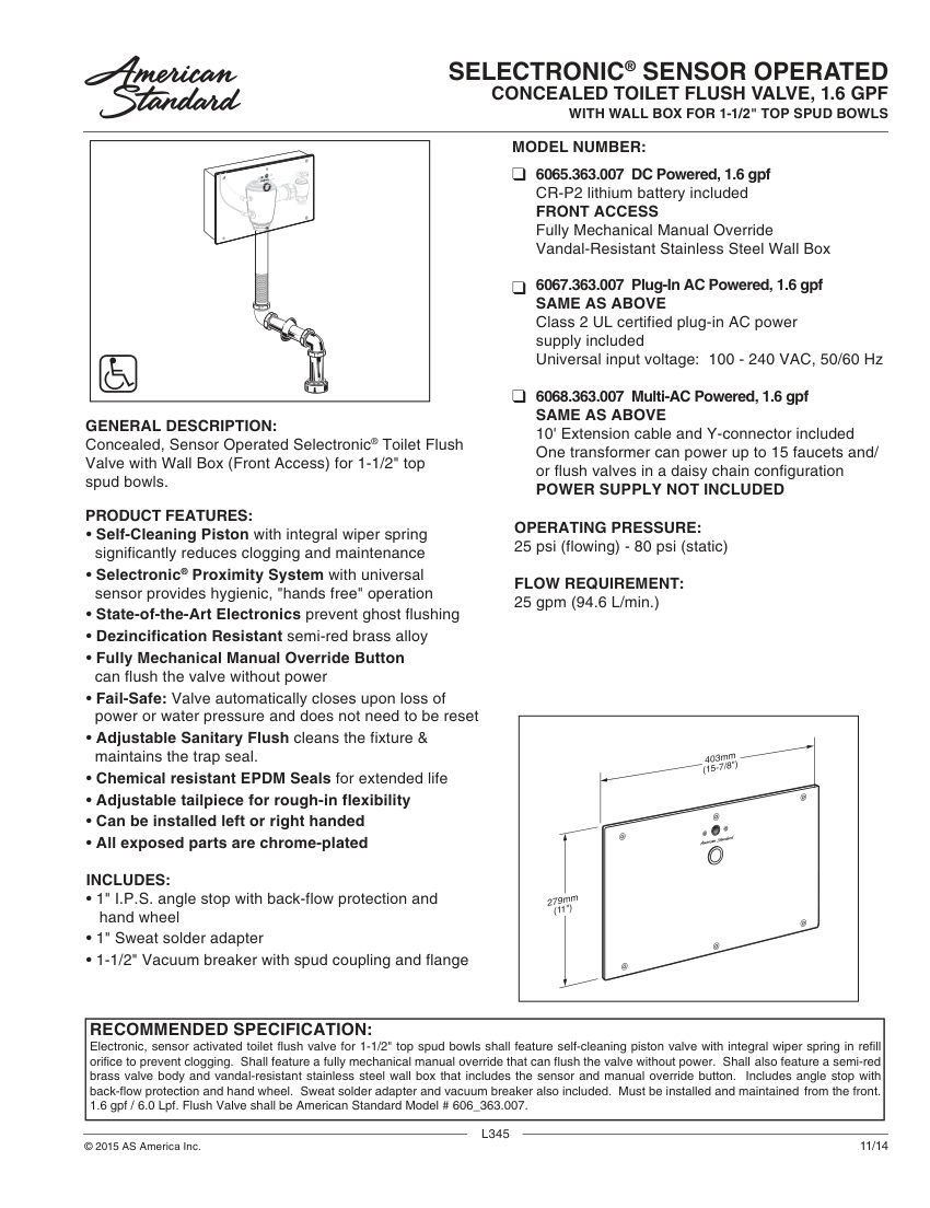 American Standard 6067363 cut sheet — first page