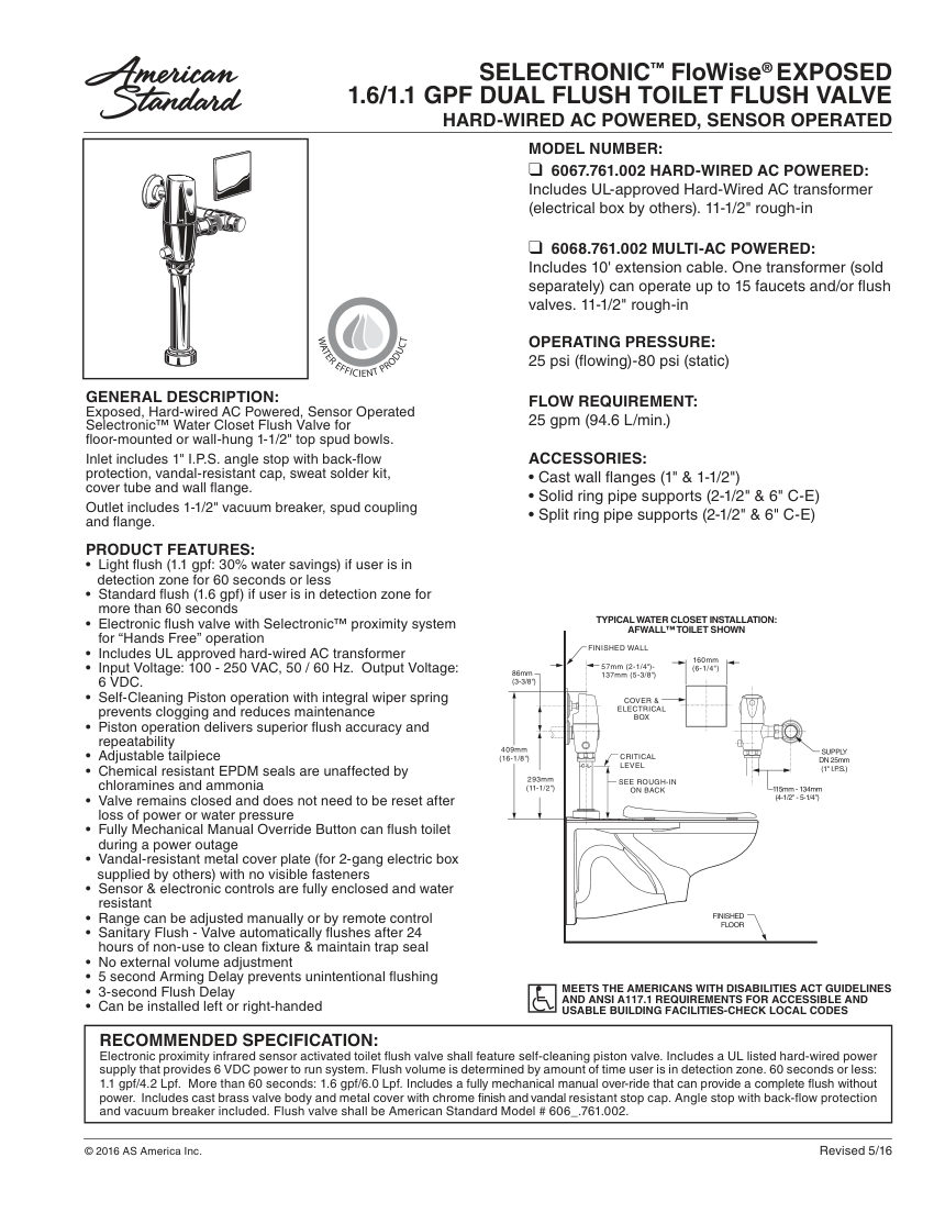 American Standard 6067761 cut sheet — first page