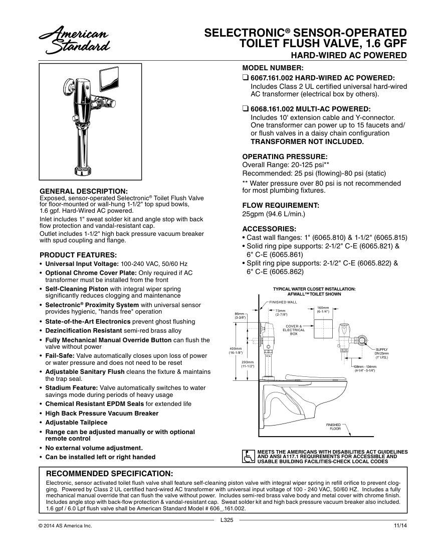 American Standard 6068161 cut sheet — first page