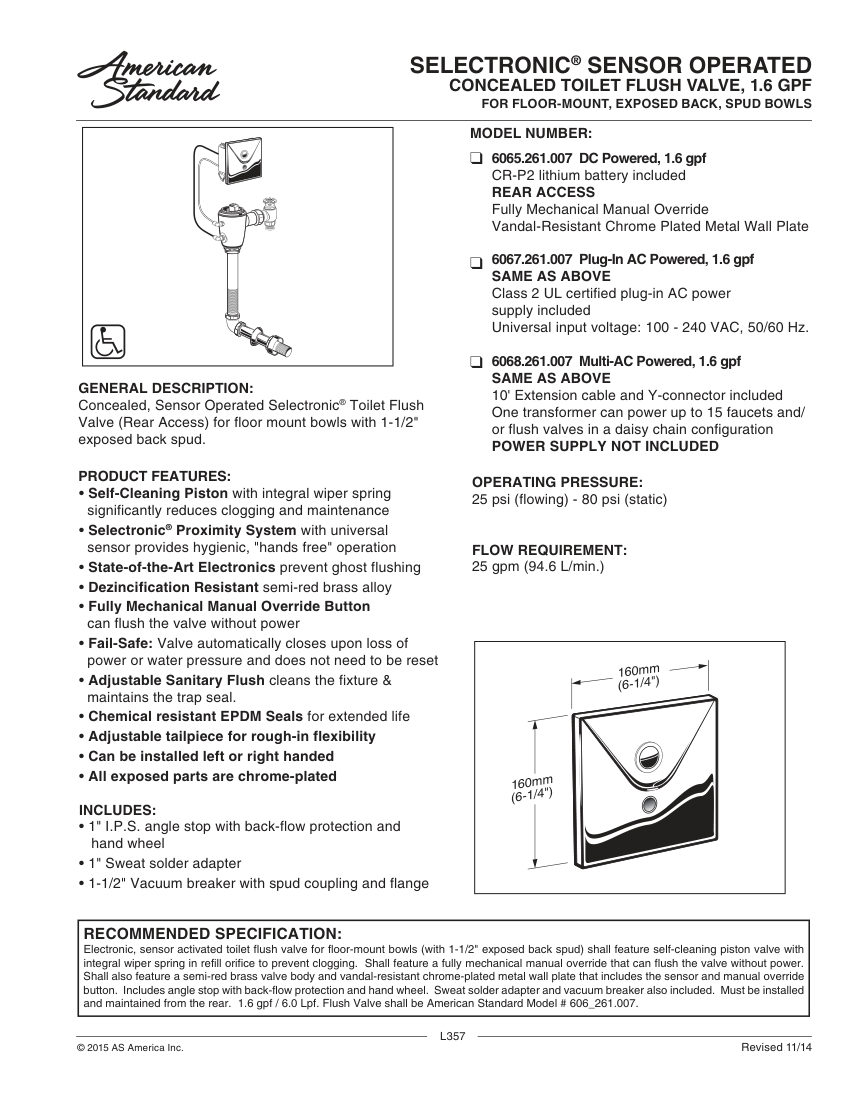 American Standard 6068261 cut sheet — first page