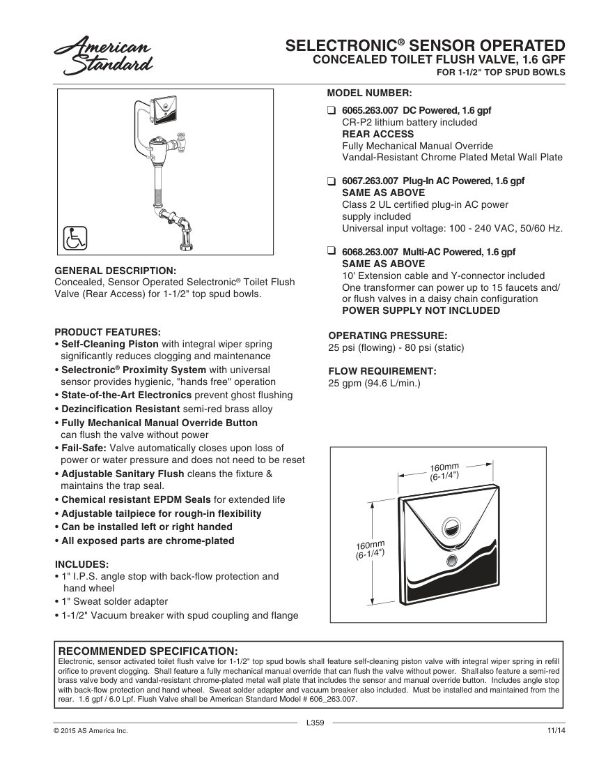 American Standard 6068263 cut sheet — first page