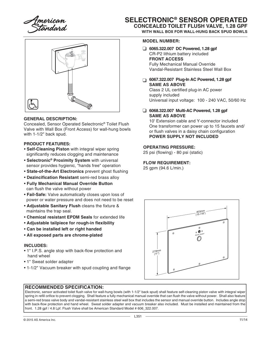 American Standard 6068322 cut sheet — first page