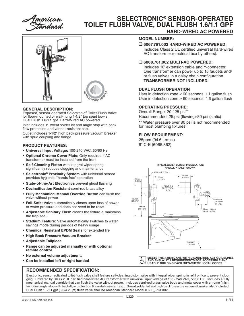 American Standard 6068761 cut sheet — first page