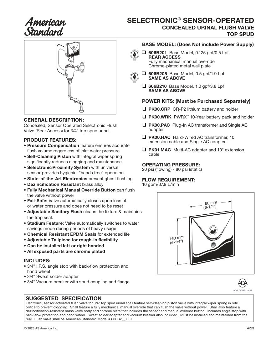 American Standard 606B201 cut sheet — first page