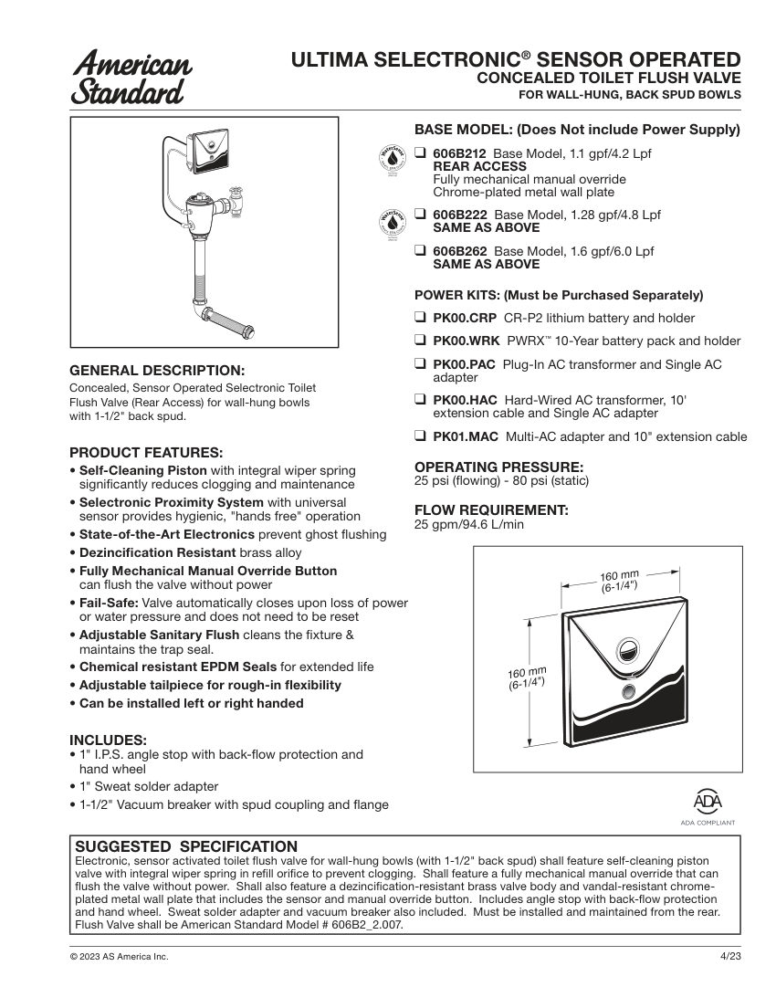 American Standard 606B222 cut sheet — first page
