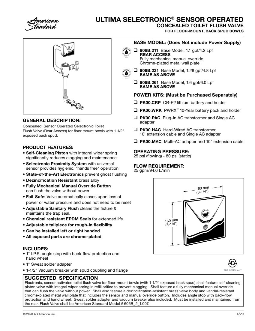 American Standard 606B261 cut sheet — first page
