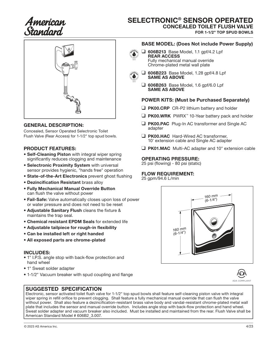 American Standard 606B263 cut sheet — first page