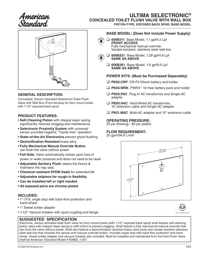 American Standard 606B311 cut sheet — first page