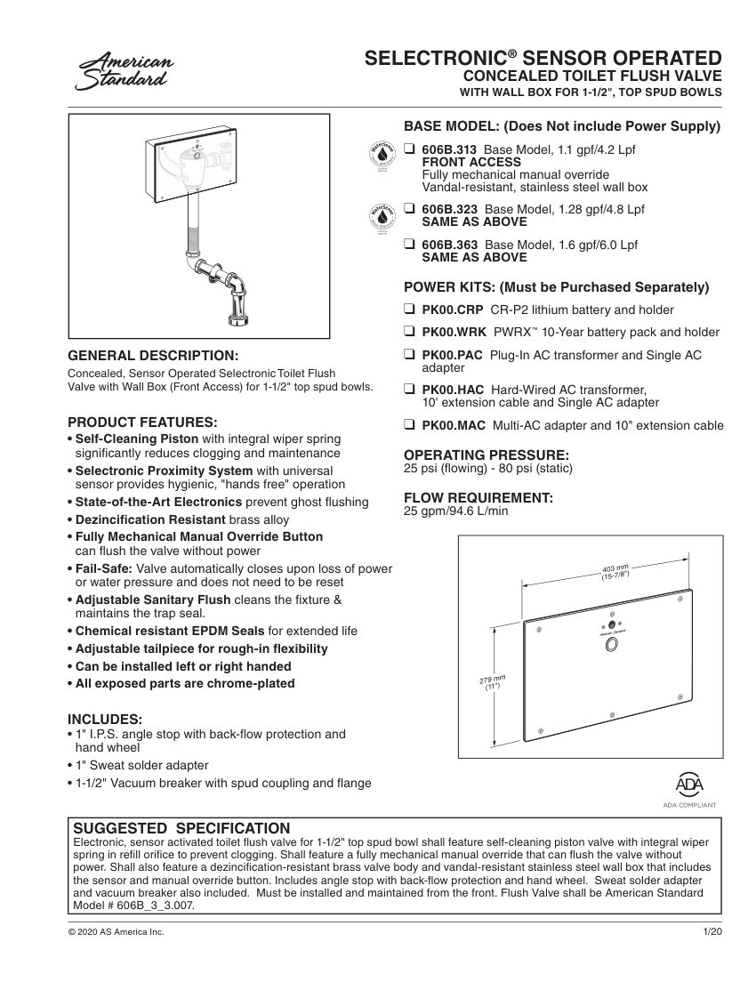 American Standard 606B363 cut sheet — first page