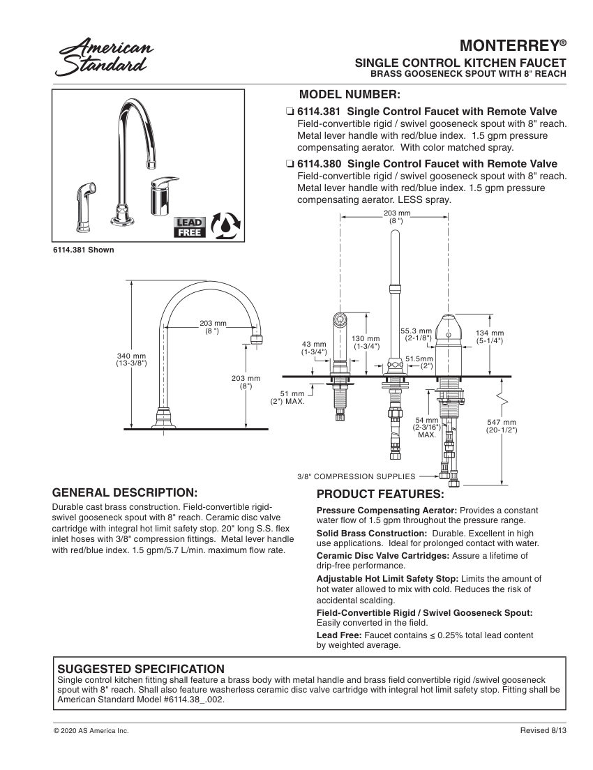 American Standard 6114381 cut sheet — first page