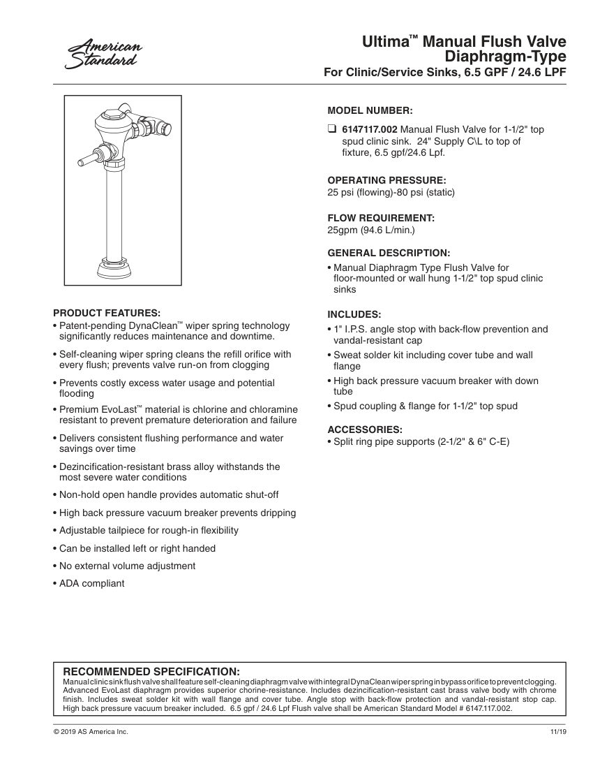 American Standard 6147117 cut sheet — first page
