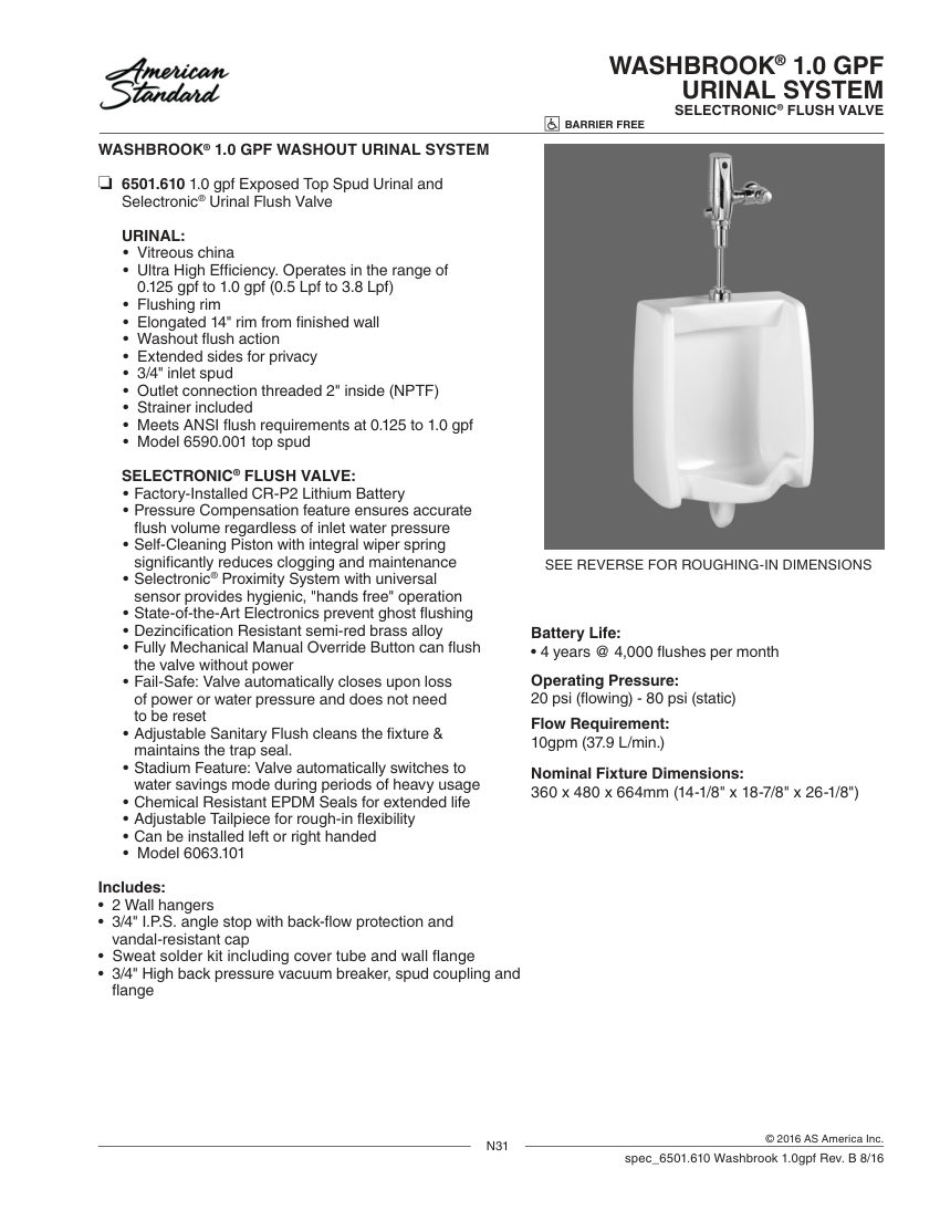 American Standard 6501610 cut sheet — first page
