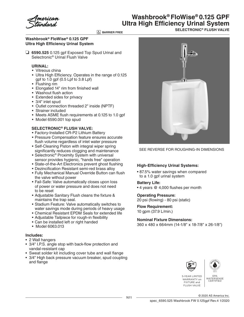 American Standard 6590525 cut sheet — first page