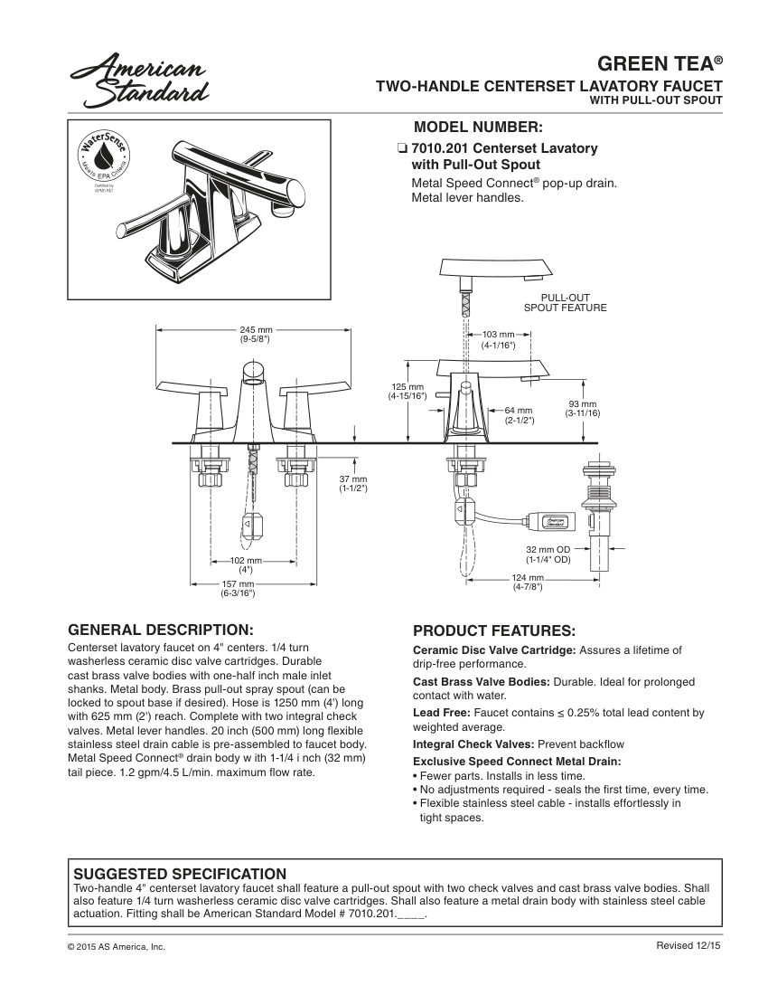 American Standard 7010201 cut sheet — first page