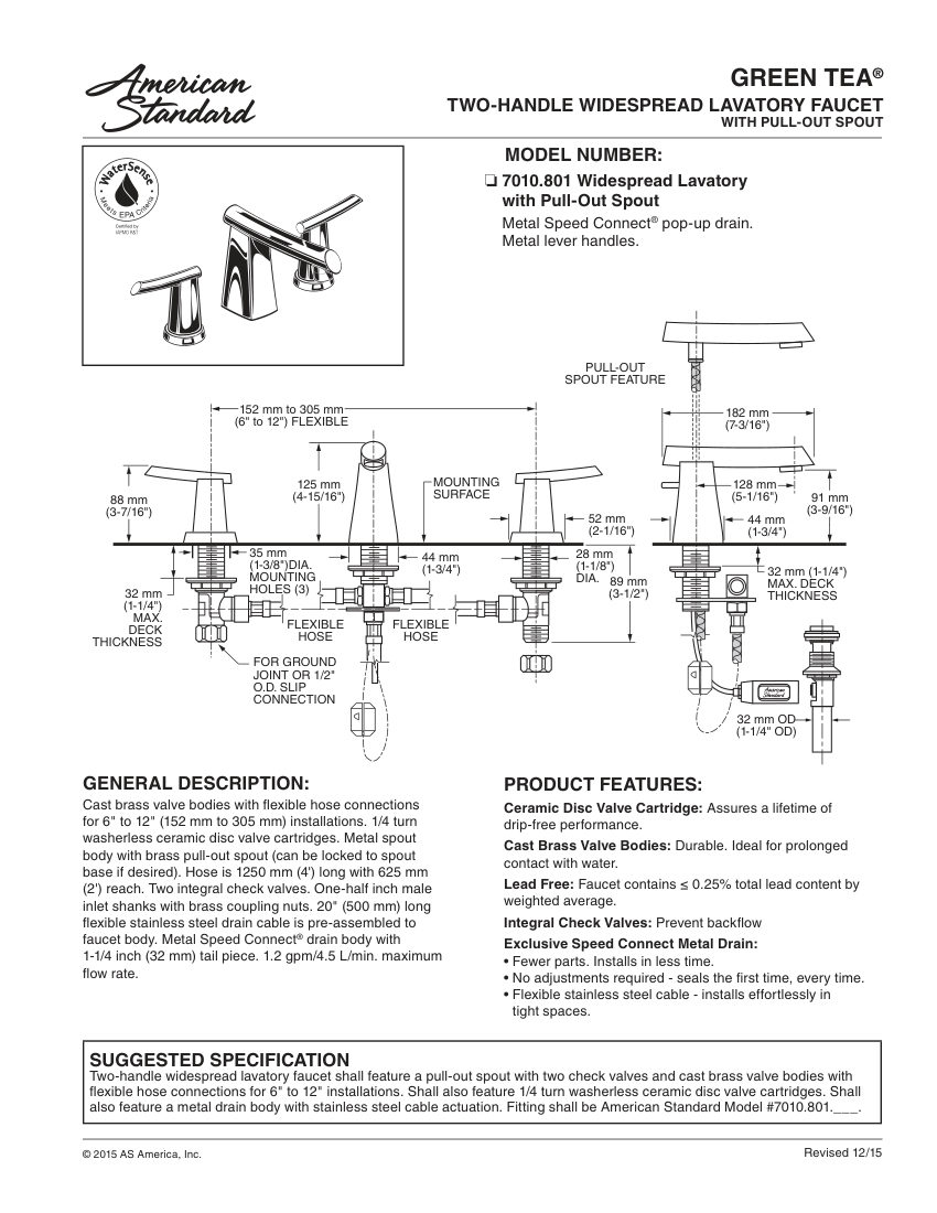 American Standard 7010801 cut sheet — first page