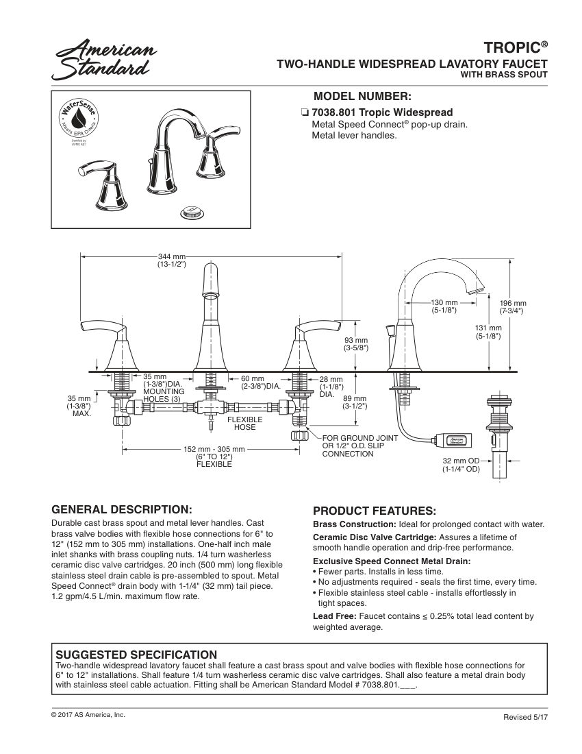 American Standard 7038801 cut sheet — first page