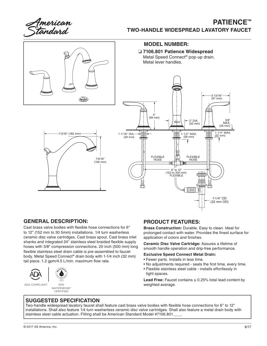 American Standard 7106801 cut sheet — first page
