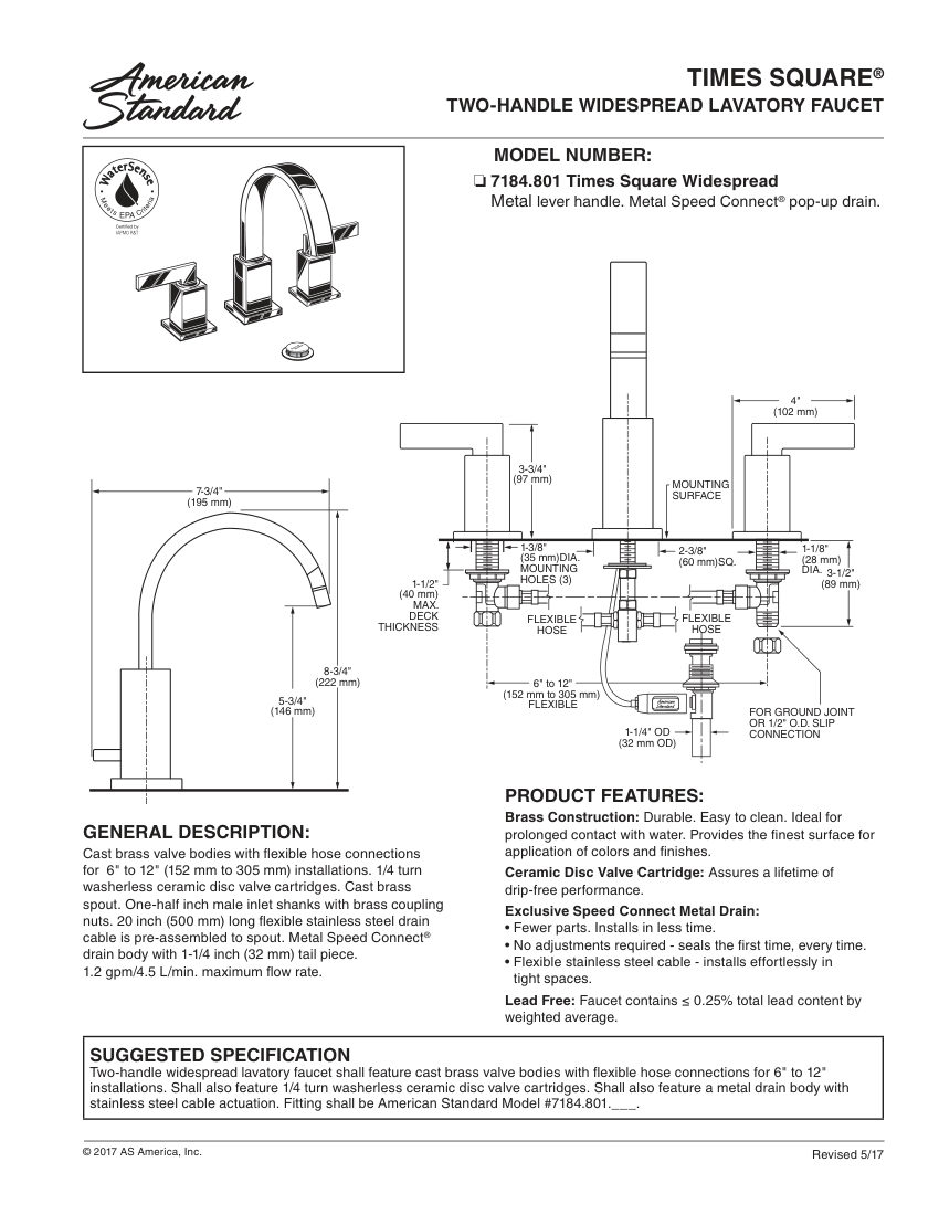 American Standard 7184801 cut sheet — first page