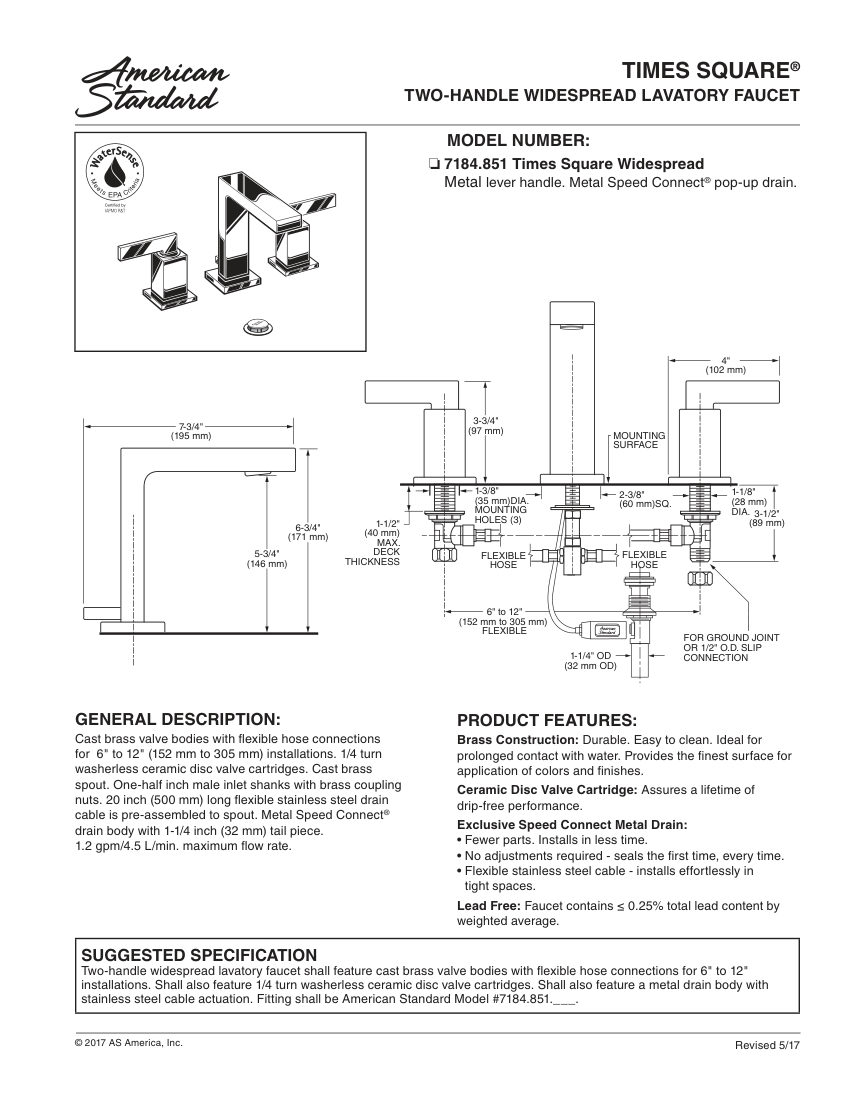 American Standard 7184851 cut sheet — first page