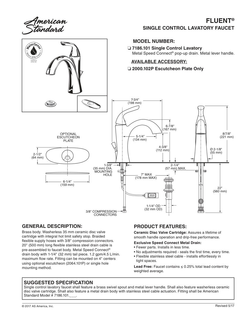 American Standard 7186101 cut sheet — first page