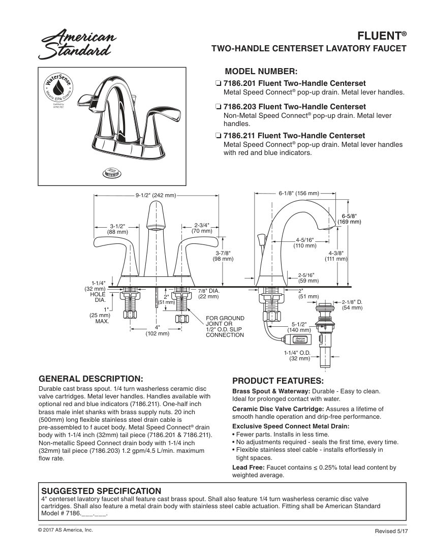 American Standard 7186201 cut sheet — first page