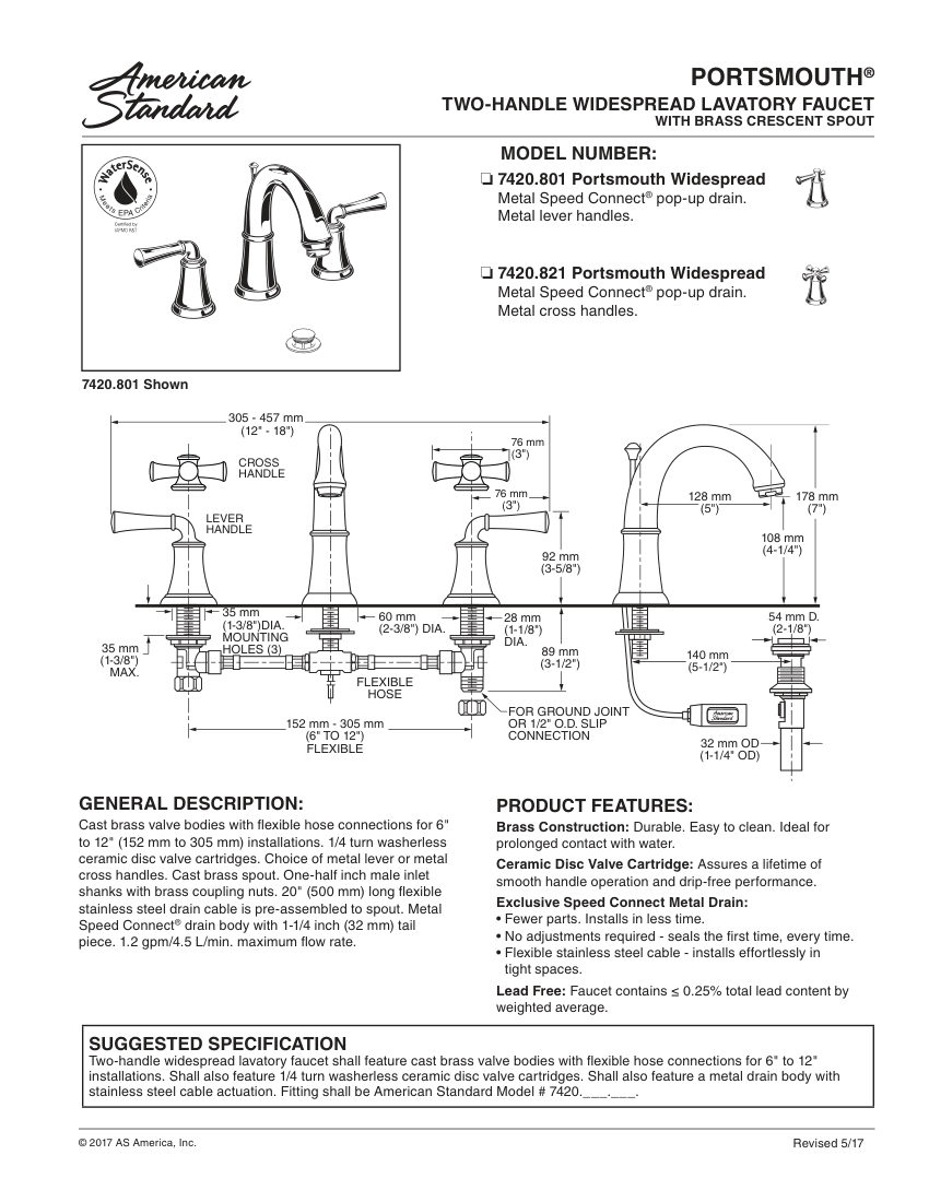 American Standard 7420F10801 cut sheet — first page