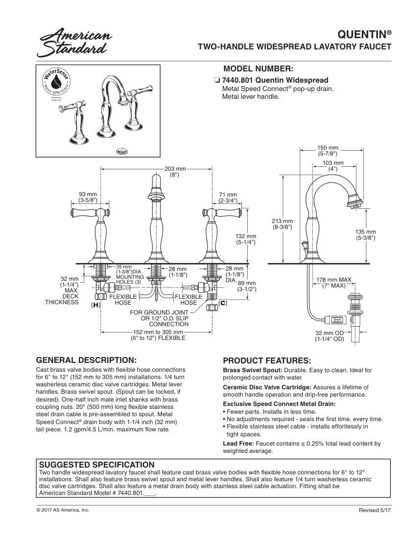 American Standard 7440801 cut sheet — first page