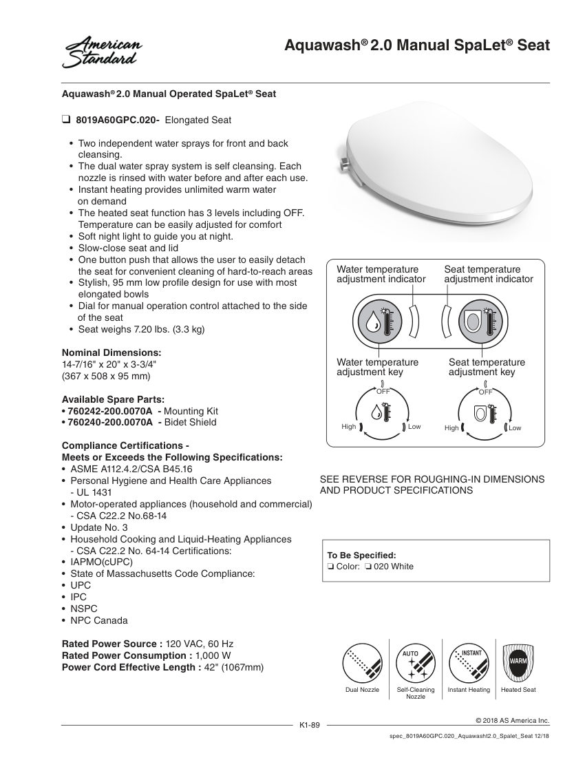 American Standard 760242-200.0070A cut sheet — first page