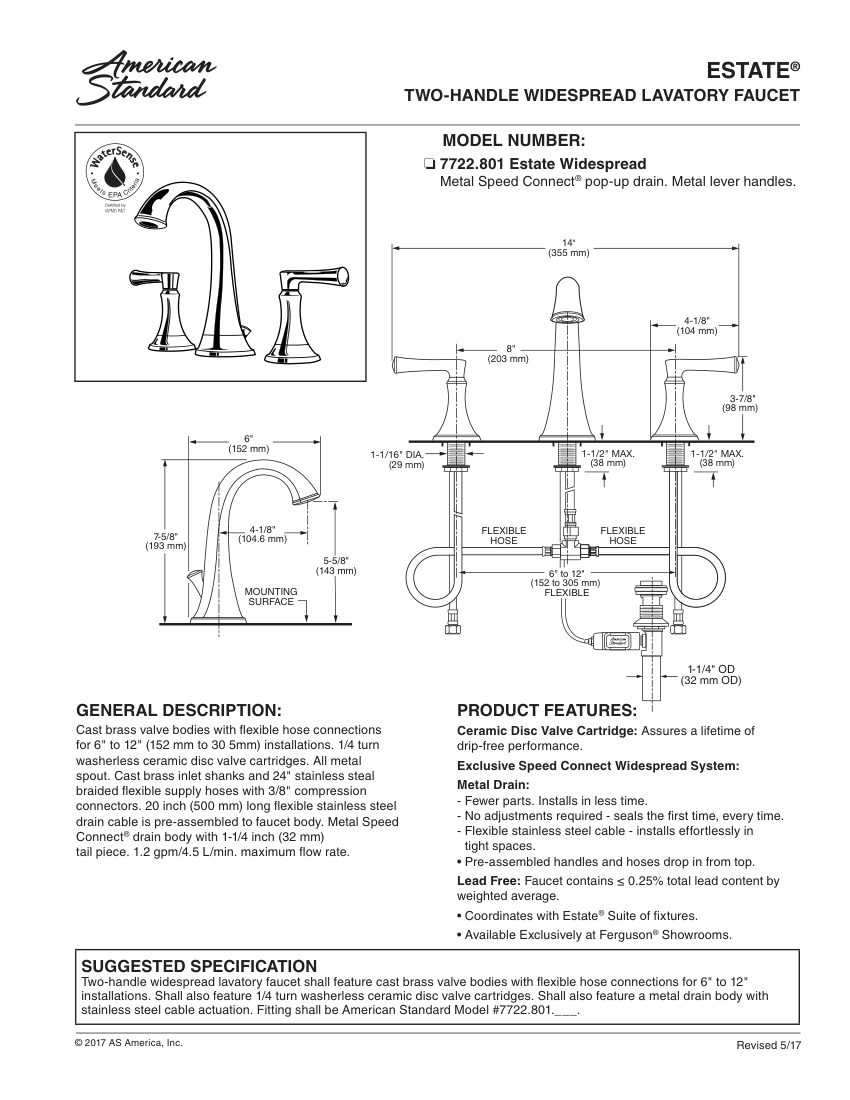 American Standard 7722801 cut sheet — first page