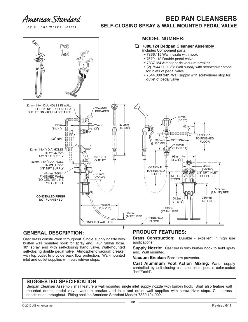 American Standard 7880124 cut sheet — first page