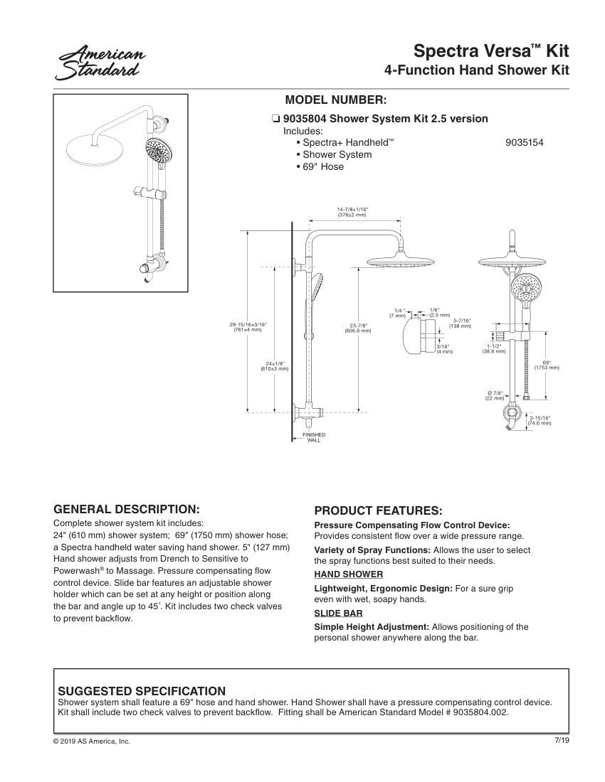 American Standard 9035804 cut sheet — first page