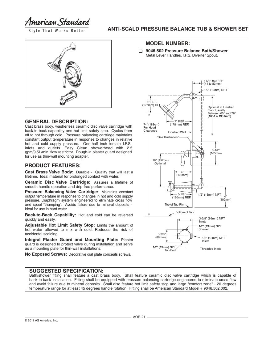 American Standard 9046502 cut sheet — first page