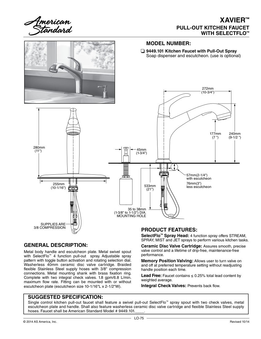 American Standard 9449101 cut sheet — first page