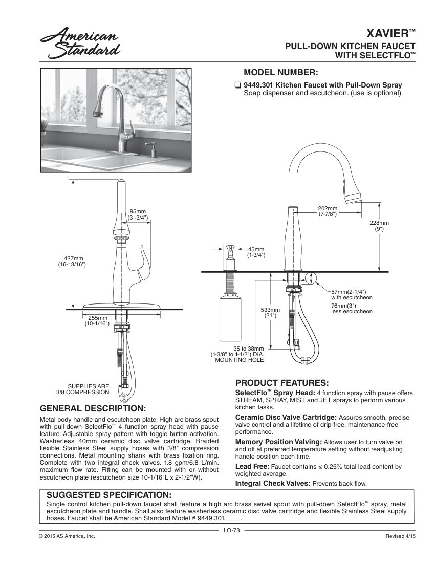 American Standard 9449301 cut sheet — first page