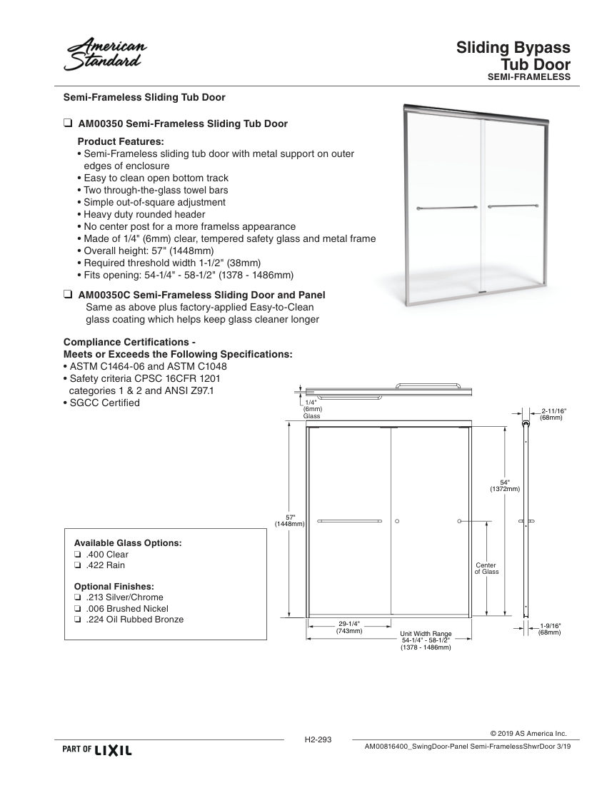 American Standard AM00350422 cut sheet — first page