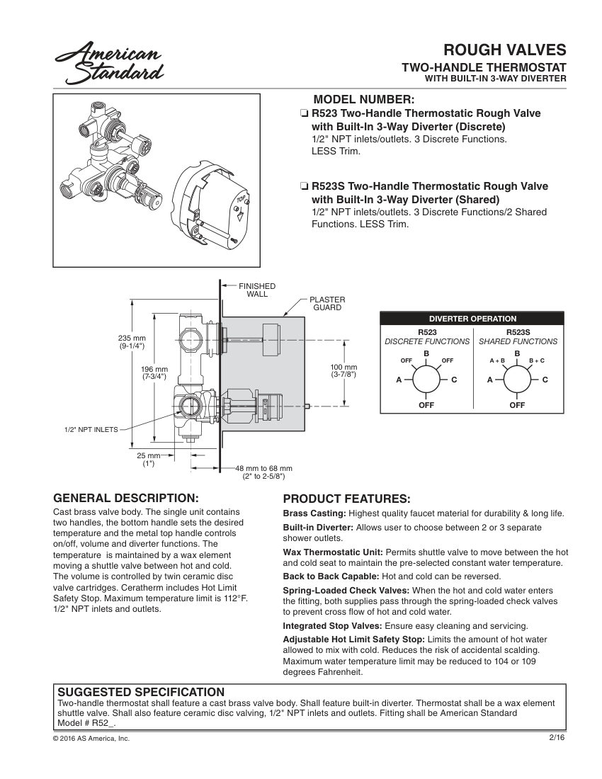 American Standard R523 cut sheet — first page