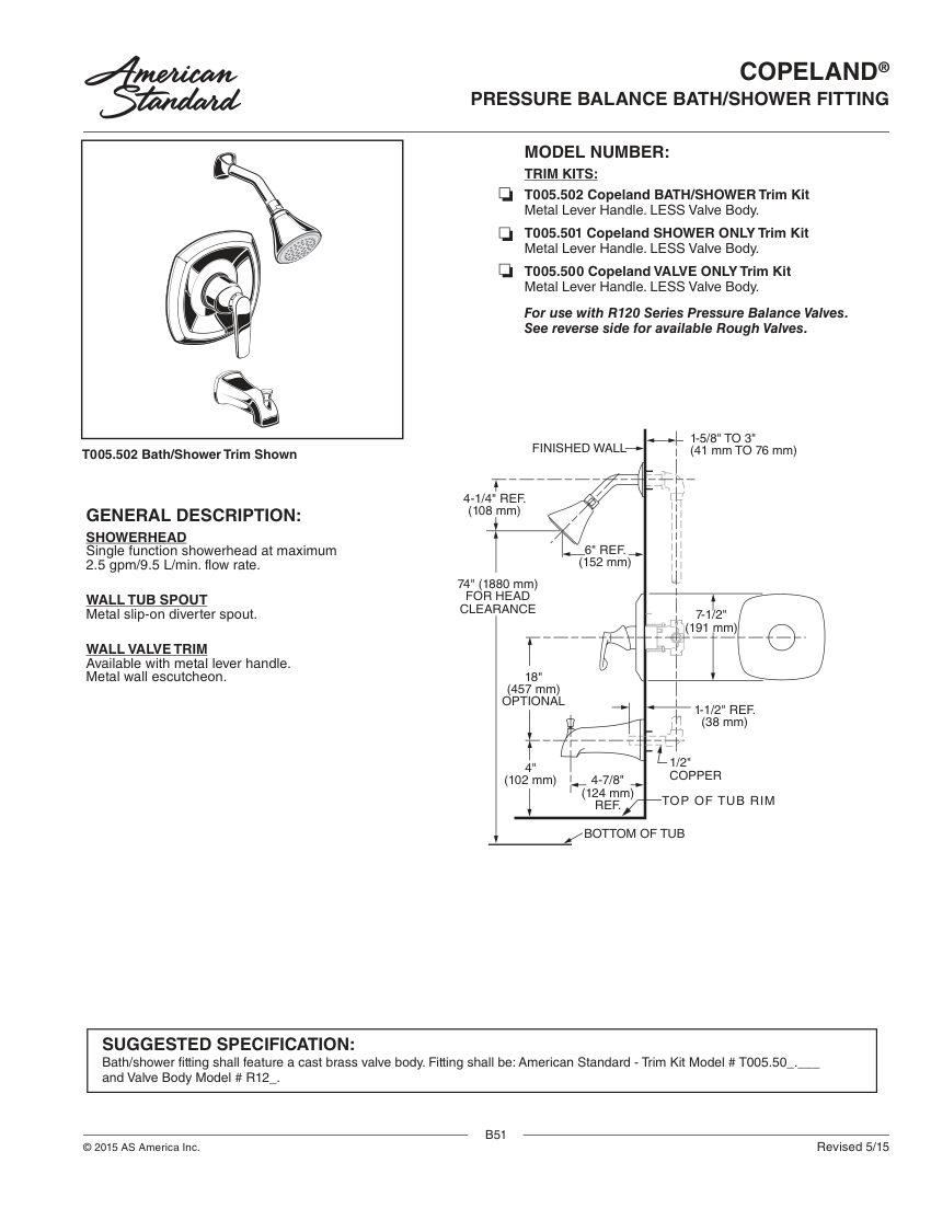 American Standard T005502 cut sheet — first page