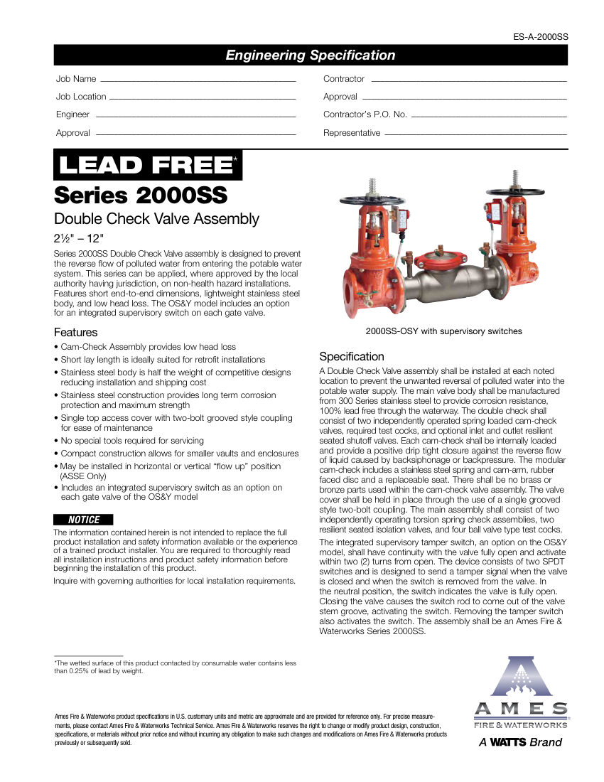 Ames Fire & Waterworks 2000SS cut sheet — first page