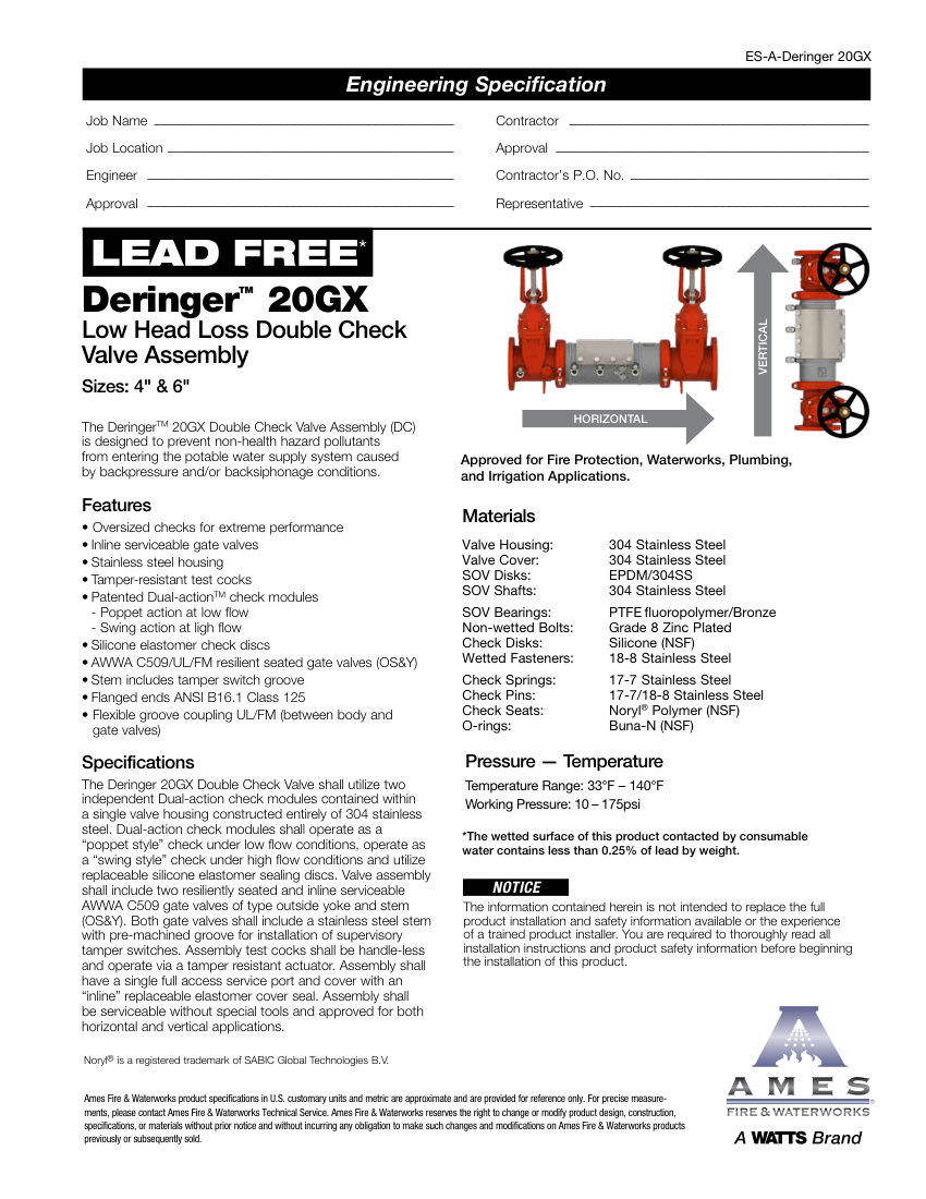 Ames Fire & Waterworks 20GX cut sheet — first page