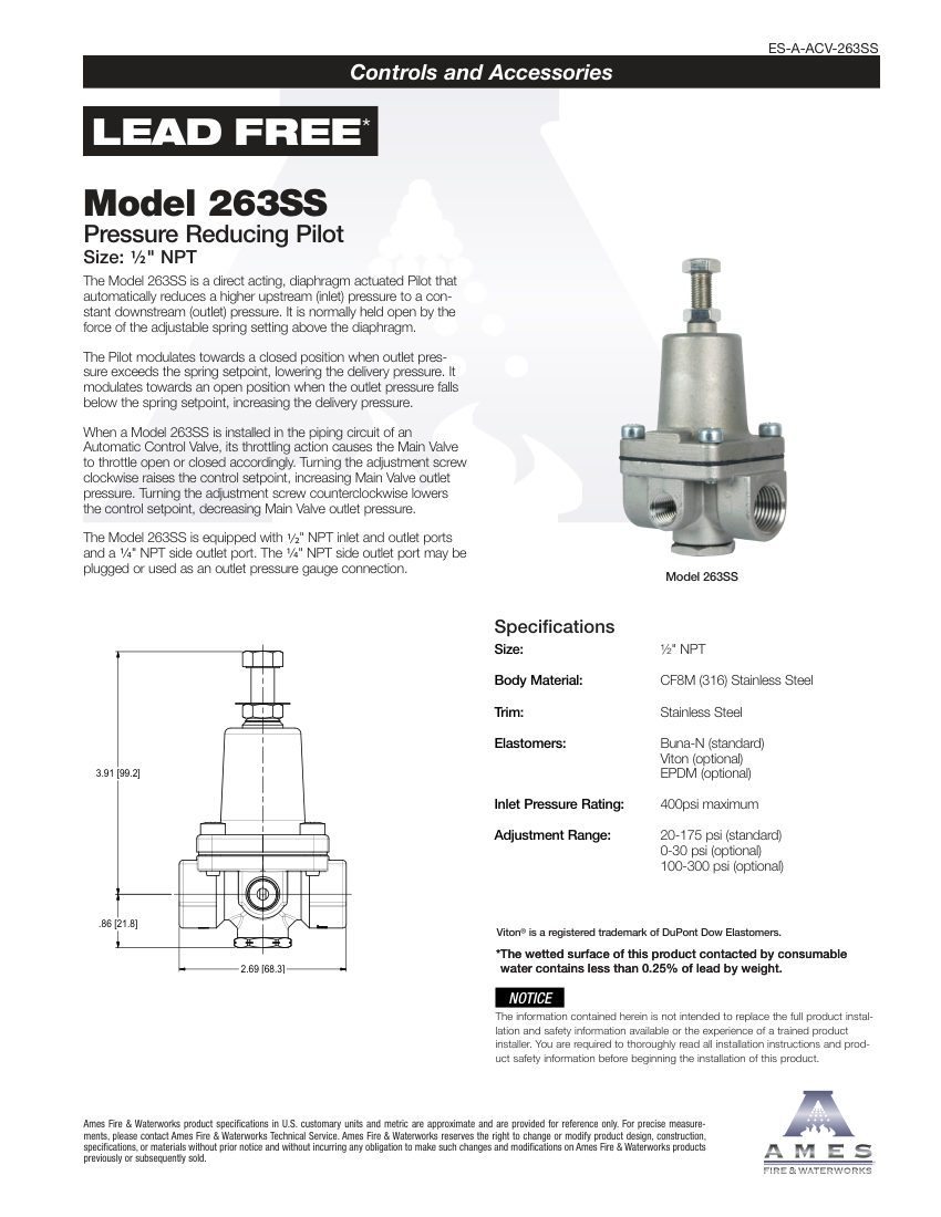 Ames Fire & Waterworks 263SS cut sheet — first page