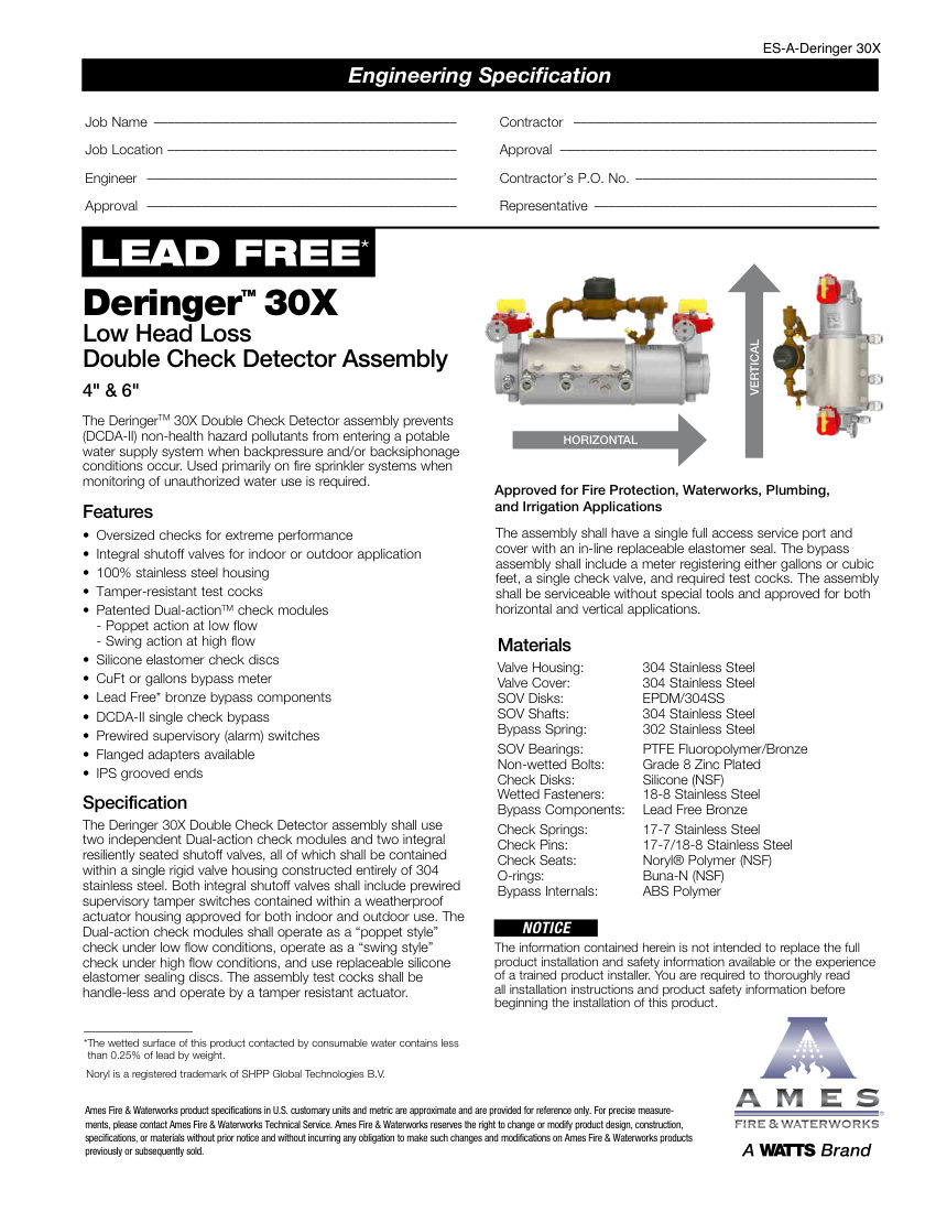 Ames Fire & Waterworks 30X cut sheet — first page