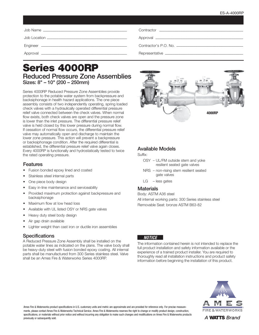 Ames Fire & Waterworks 4000RP cut sheet — first page