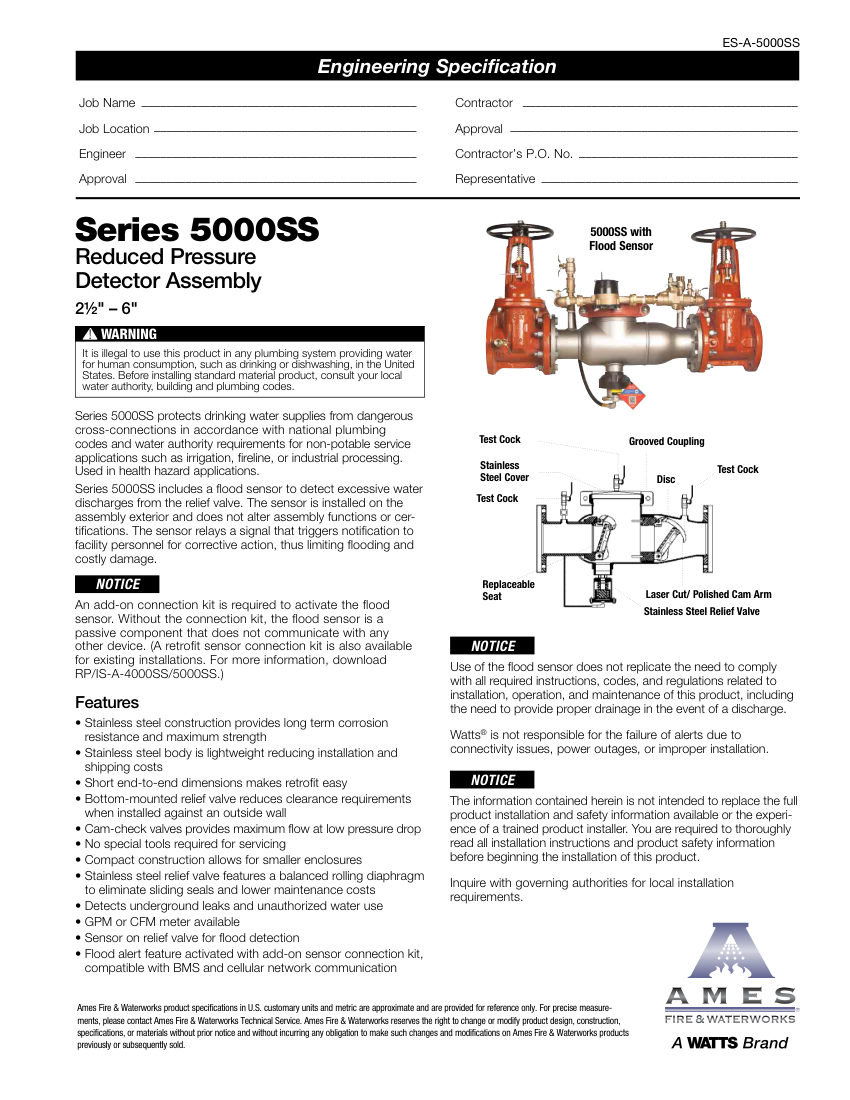 Ames Fire & Waterworks 5000SS cut sheet — first page