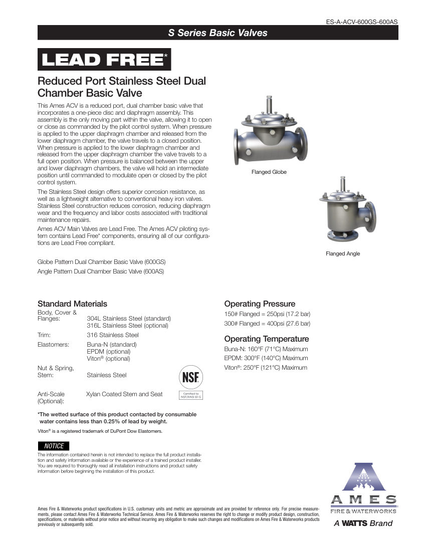 Ames Fire & Waterworks 600GS cut sheet — first page