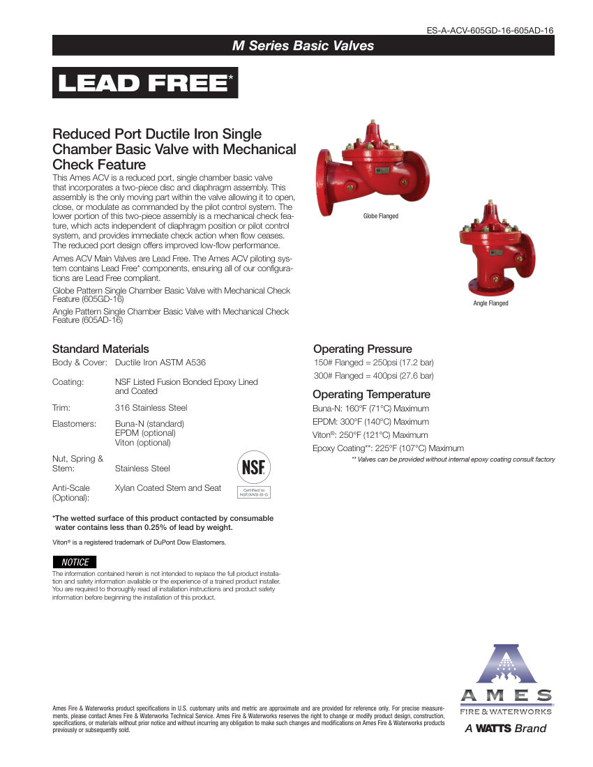 Ames Fire & Waterworks 605GD-16 cut sheet — first page