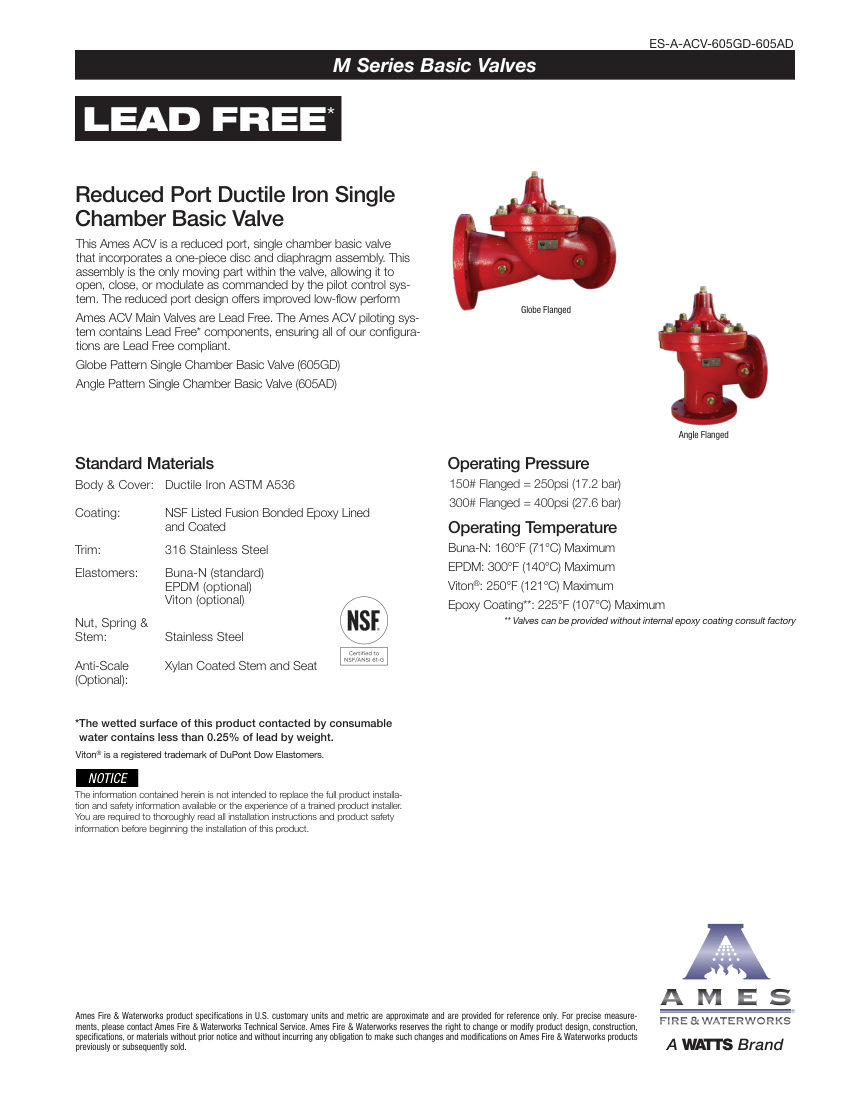 Ames Fire & Waterworks 605GD cut sheet — first page